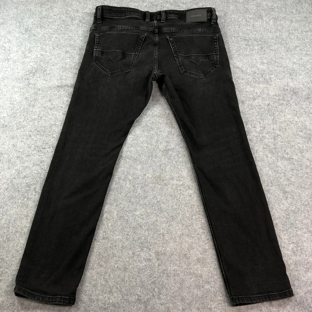 Diesel Thommer Mens Jeans 34x30 (fits 35x29) Black Slim Fit Mid Rise Denim